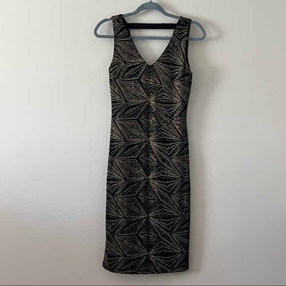 Cloth & People NWT Art Deco New Year’s Eve Black Gold Party Dress sz Small - Picture 1 of 12